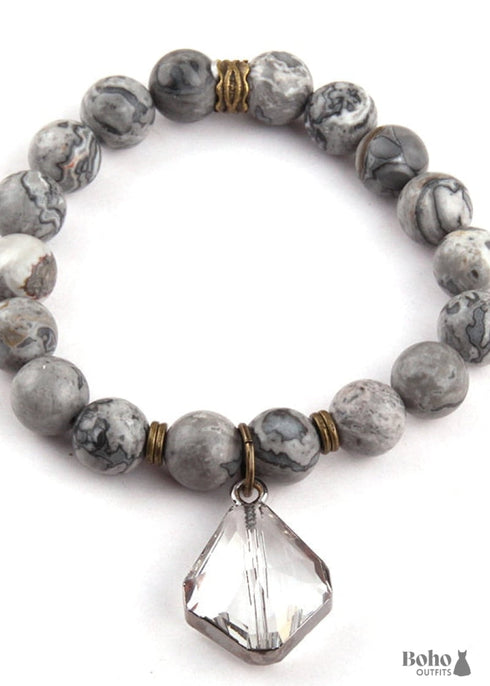 Boho Bracelet, RH Yoga Bracelet, Natural Stone with Glass Crystal